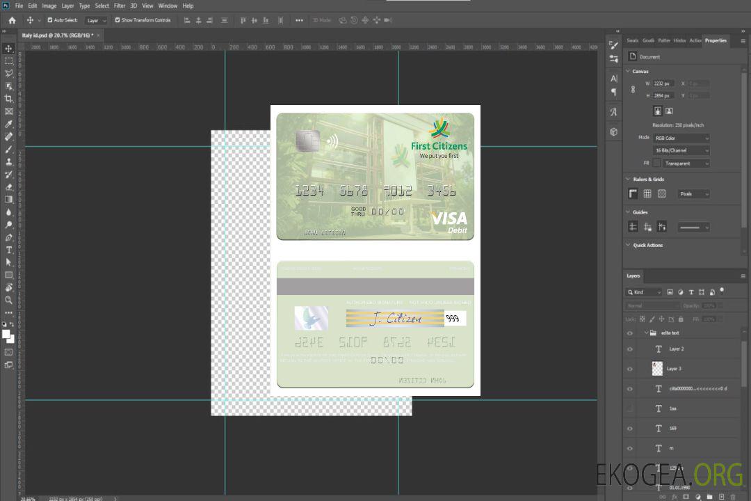 Carte de débit visa de la First Citizes Bank de Trinité-et-Tobago template